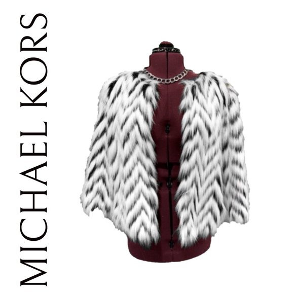 Michael Kors Jackets & Blazers - Michael Kors Faux Fur Short Jacket Chevron White Black Coat Teddy